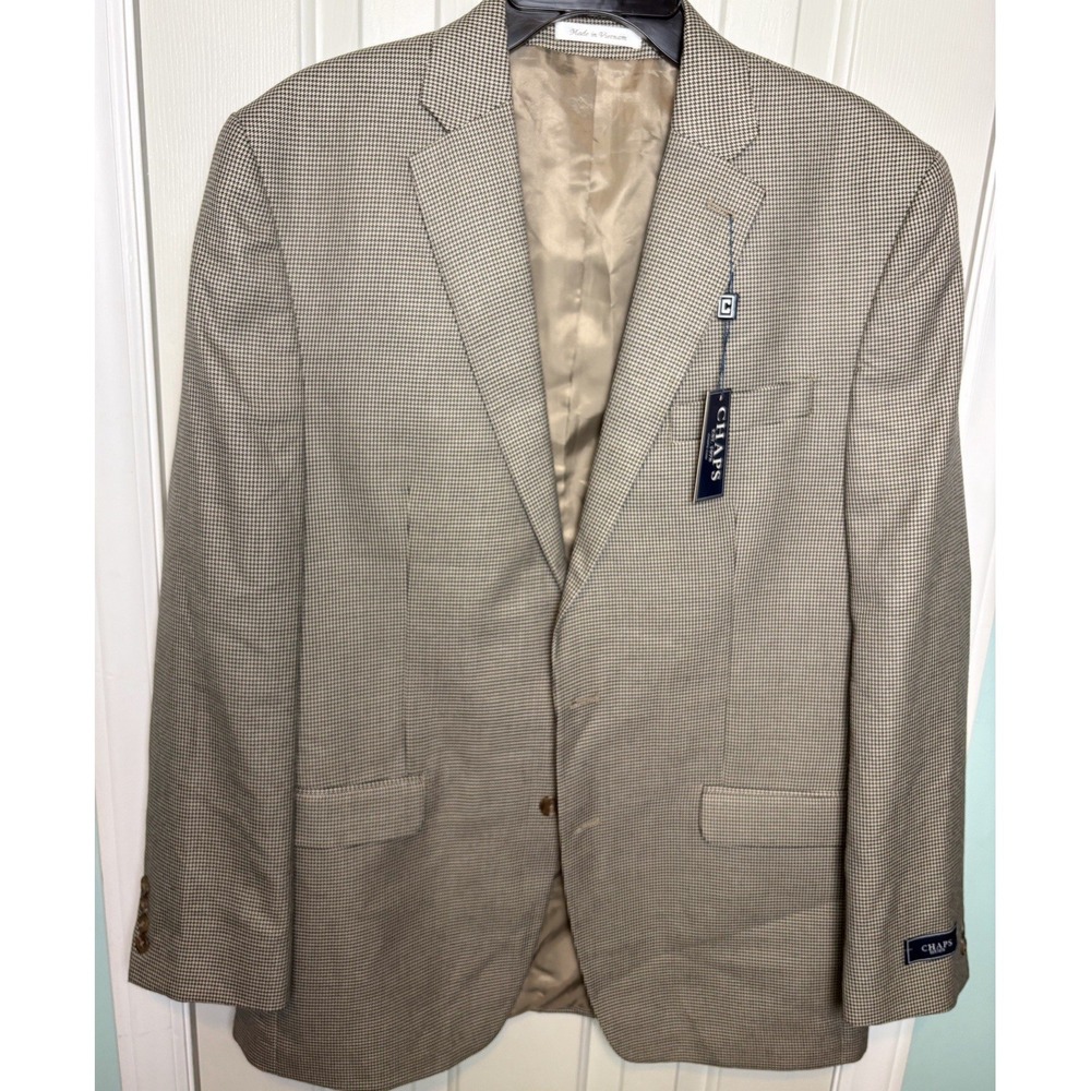 Chaps Mens 42L White/Grey Houndstooth Sport Coat Blazer 2 Button Classic Fit NWT